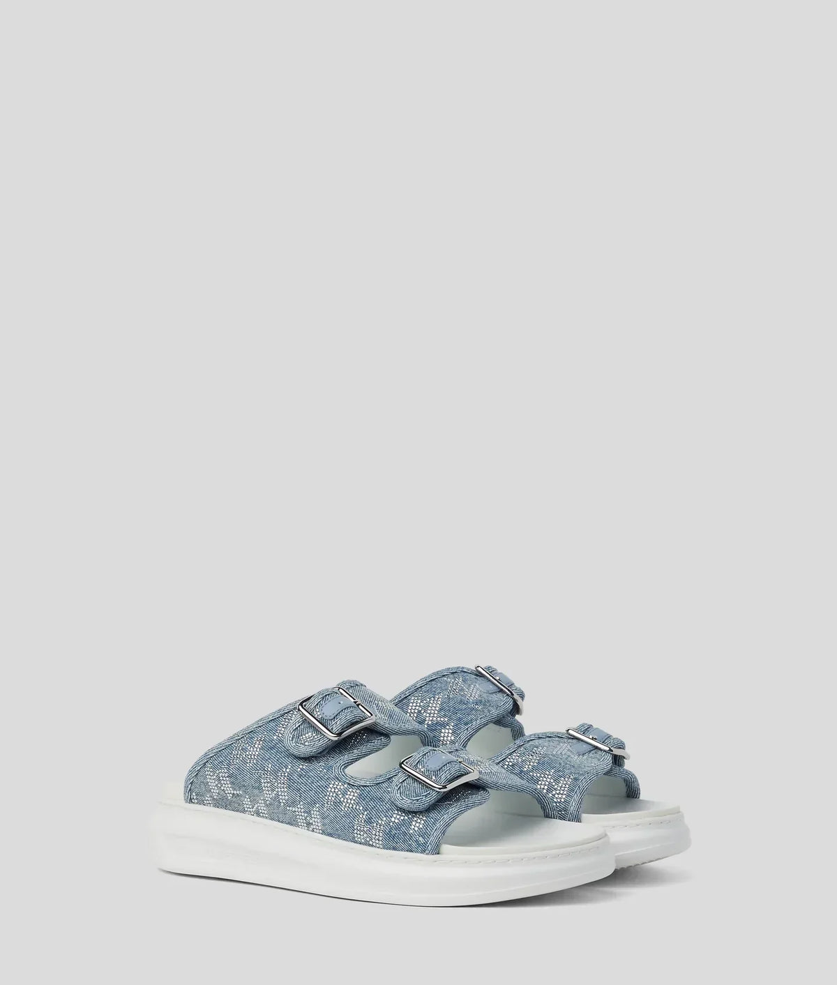 KARL KAPRI DENIM RHINESTONE SANDALS